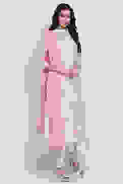 Off White Poly Cotton Flared Kurta Churidar Suit Set image number 3