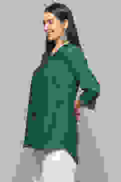 Green LIVA Straight Solid Shirt image number 2