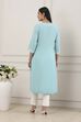 Blue Cotton Lace Trim Straight Kurta image number 3
