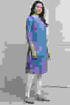 Blue Polyester Straight Kurta Pants Set image number 5