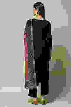 Black Cotton Straight Kurta Pants Suit Set image number 4