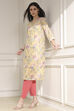 Yellow Cotton Blend Printed Straight Kurta