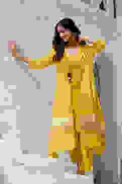 Yellow A-Line Striped Jacket image number 0