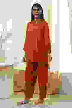 Burnt Orange Straight Solid Co-ord Set image number 3