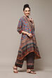 Blue Polyester Asymmetric Kurta Palazzo Suit Set image number 5