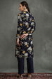 Indigo Silk Chanderi Floral Printed Straight Kurta Set image number 4