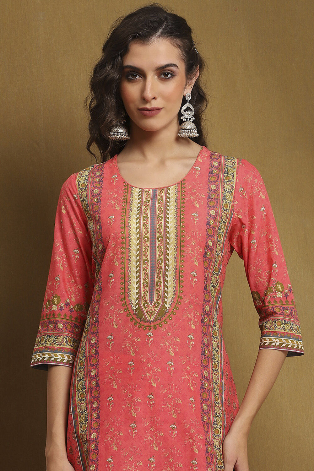Pink Cotton Floral Printed Straight Suit Set image number 1