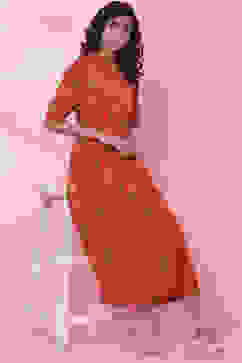 Rust Rayon Fusion Dress image number 5