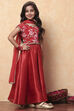 Red Floral Printed Flared Festive Lehenga Set image number 0