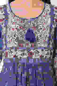 Blue Art Silk A Line Fusion Wear Dress image number 1