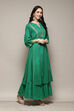 Green Cotton Flared Printed Kurta image number 5