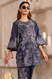 Blue Cotton floral Printed Straight Kurta Set image number 1
