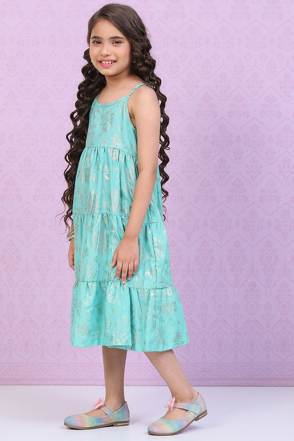 Orange Art Silk Tiered Printed Kurta image number 2