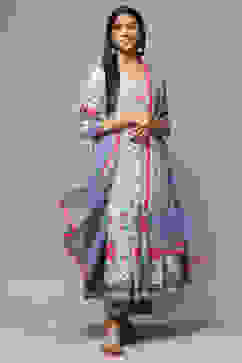 White Cotton Anarkali Kurta Palazzo Suit Set image number 0