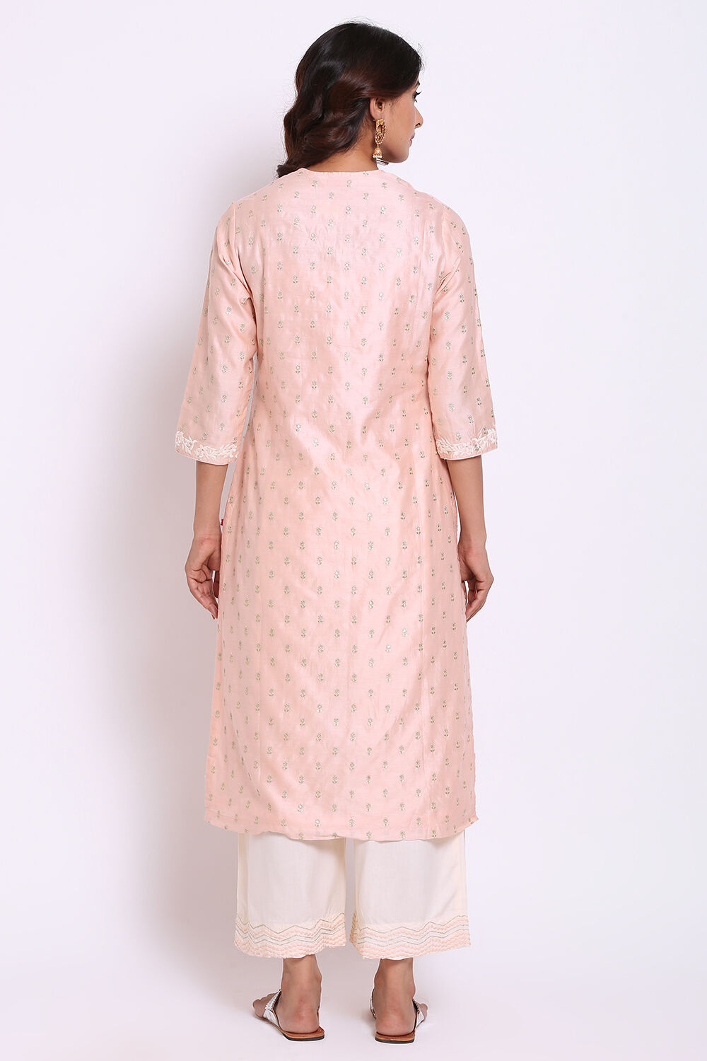 Peach Cotton Silk Straight Kurta Palazzo Suit Set image number 5