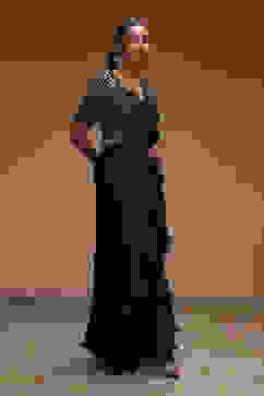 Black Modal Satin Pre-Draped Saree image number 4