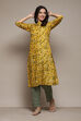 Yellow Cotton Blend Straight Printed Kurta
