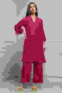 Red Viscose Blend Straight Kurta Set image number 5