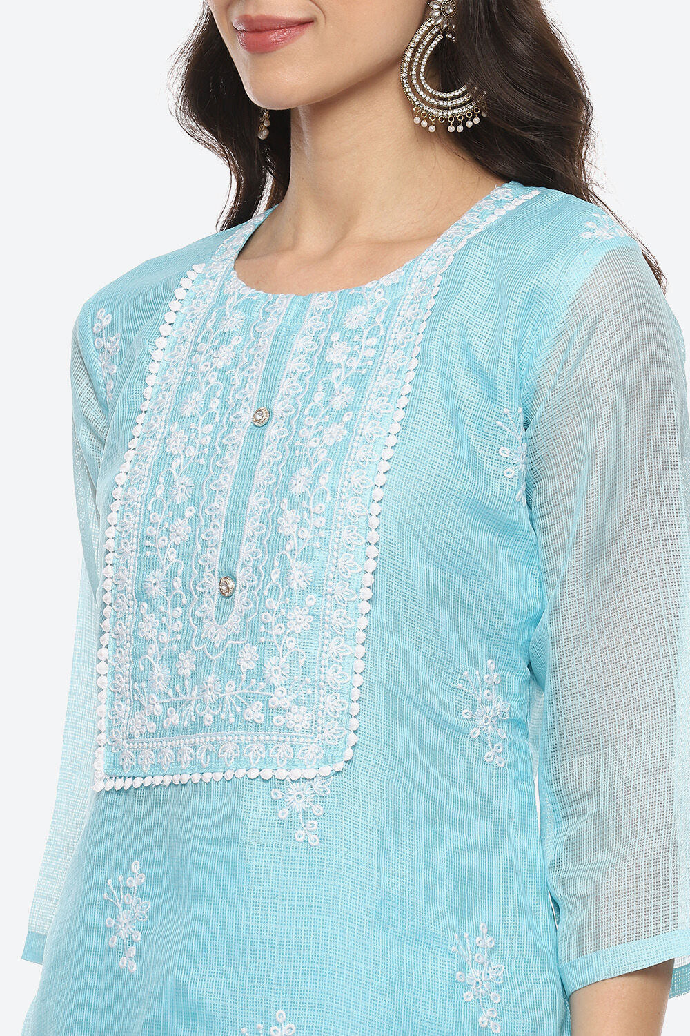 Turquoise Cotton Blend Unstitched Suit Set image number 1