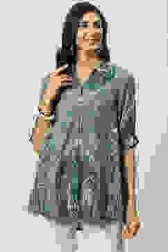 Teal LIVA Straight Printed Shirt image number 0