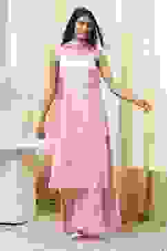 Pink Cotton Floral Strappy Straight Suit Set image number 0