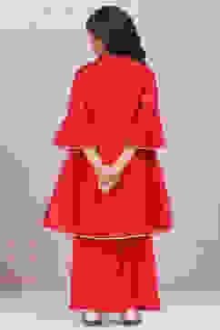 Red Art Silk Kalidar Printed Kurta Set image number 4