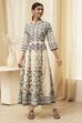 White and Black Cotton Printed Anarkali Kurta Set image number 6