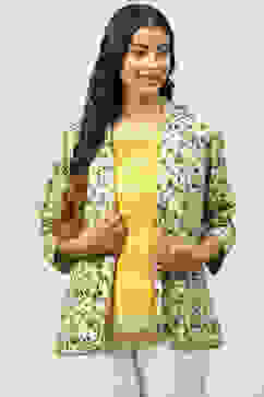 Mud Ochre LIVA Printed Kurta with Jacket image number 1