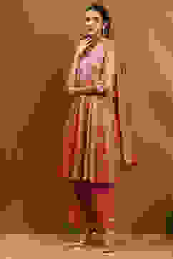 Old Rose-Toned Zari Cotton Embroidered Anarkali Suit Set image number 3