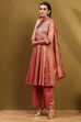 Old Rose-Toned Zari Cotton Embroidered Anarkali Suit Set image number 3