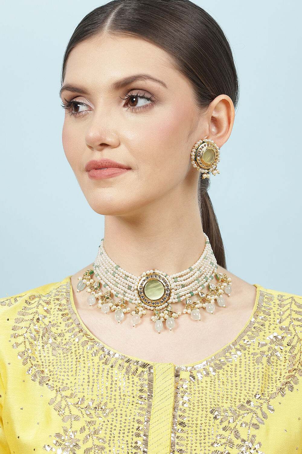 Mint Green Alloy Necklace Set image number 3