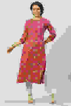 Pink Rayon Straight Printed Kurta image number 3