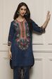 Blue Cotton Printed Straight Kurta Set image number 7