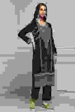 Dark Green Velvet Straight Winter Kurta Set image number 5