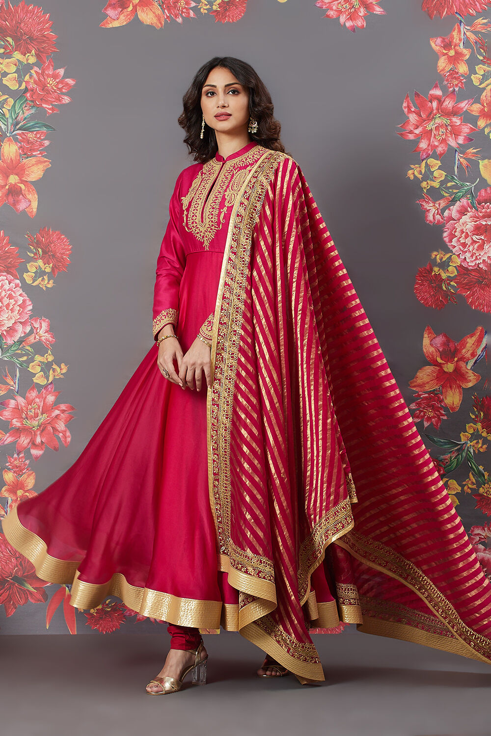 Rohit Bal Yellow Cotton Silk Anarkali image number 0