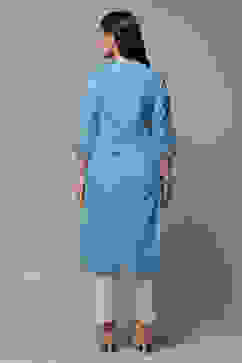 Blue Cotton Blend Straight Printed Kurta image number 2