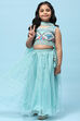 Sea Green Cotton Printed and Glittered Lehenga Set image number 0