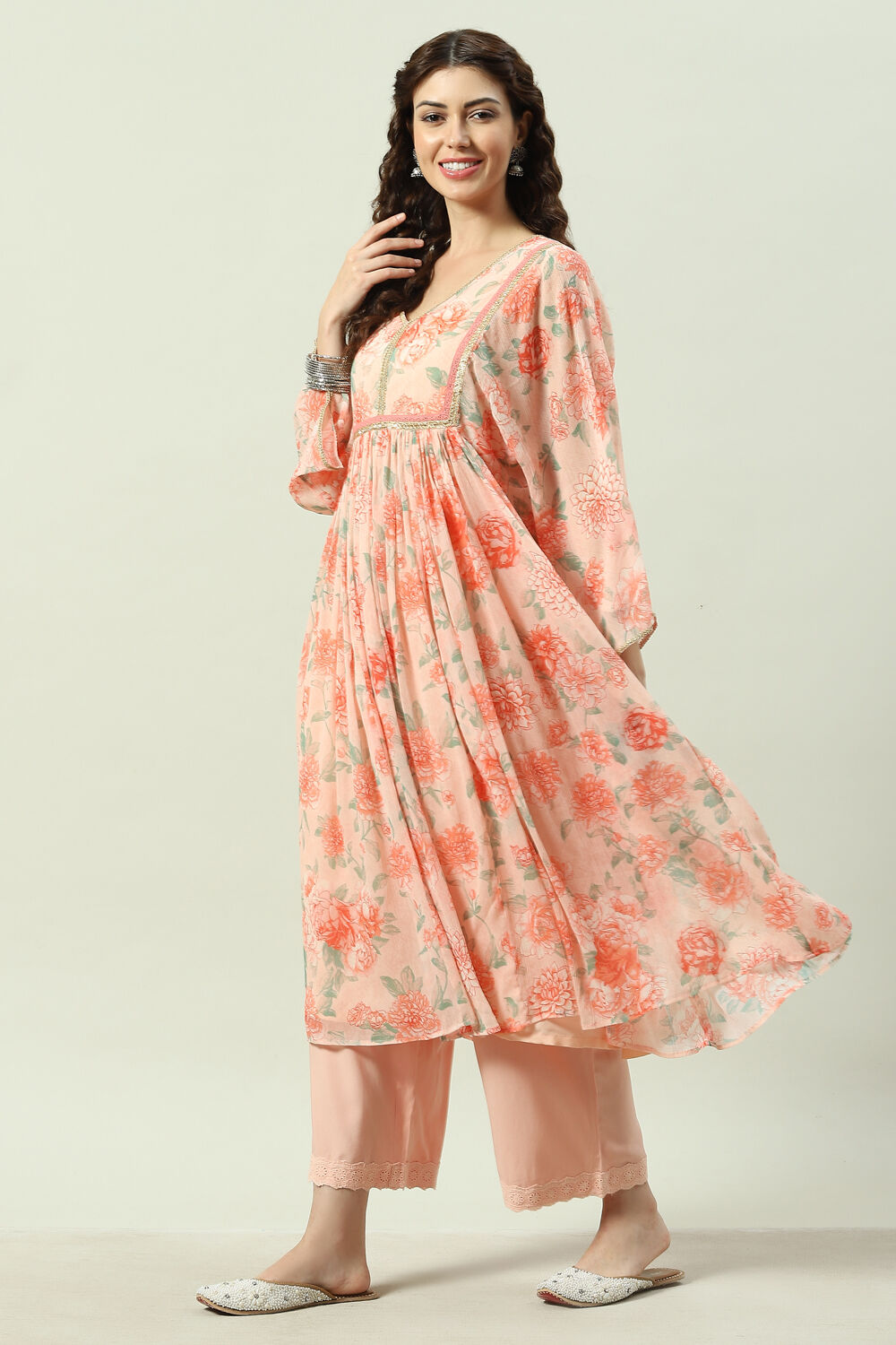 Sea Green Viscose Flared Kurta Palazzo Suit Set image number 5