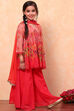 Coral Chiffon Floral Printed Festive Gathered Suit Set image number 3