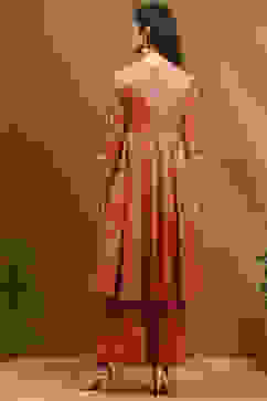 Old Rose-Toned Zari Cotton Embroidered Anarkali Suit Set image number 4