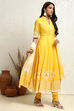 Yellow Blue Printed Cotton Anarkali Suit Set image number 5