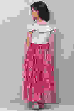 White And Pink Art Silk Flared Lehenga image number 4