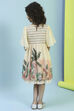 Beige Printed Gathered Dress image number 3