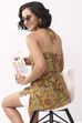 Mustard Cotton Floral Halter Lace-Up Kurti image number 3