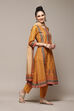 Mustard Cotton Straight Kurta Slim Pants Suit Set image number 6