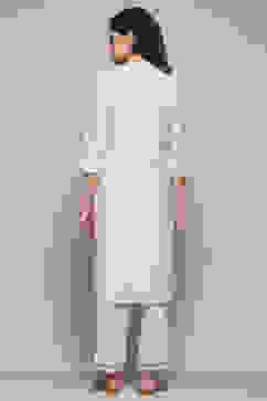 Off White Cambric Narrow Kurta Pant Suit Set image number 5