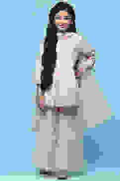 Pink Embroidered Georgette Peplum Sharara Suit Set image number 7