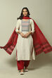 Red Flex Machine Embroidered Unstitched Suit Set image number 0