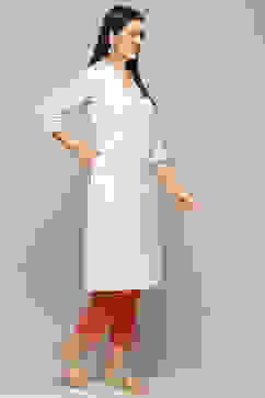 Off White Cotton Straight Kurta image number 4