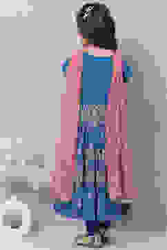 Blue Cotton Anarkali Kurta Churidar Suit Set image number 4